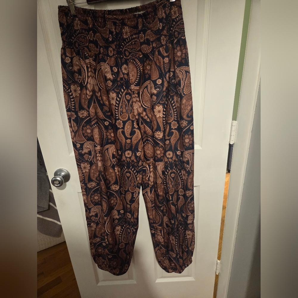 Brown and Black Paisley Print Pants